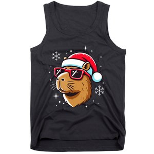 Cool Christmas Capybara With Santa Hat Tank Top