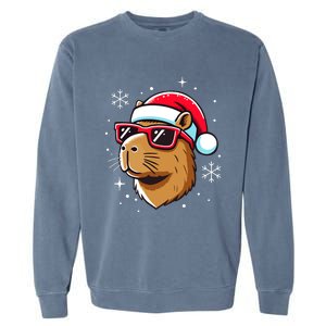 Cool Christmas Capybara With Santa Hat Garment-Dyed Sweatshirt