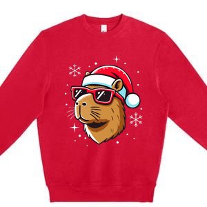 Cool Christmas Capybara With Santa Hat Premium Crewneck Sweatshirt