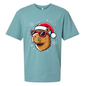 Cool Christmas Capybara With Santa Hat Sueded Cloud Jersey T-Shirt