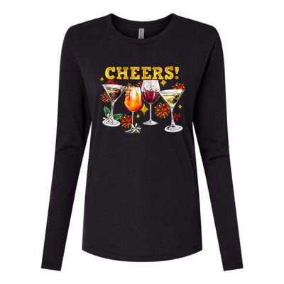 Cheers Christmas Cocktails Happy New Years Eve Party 2024 VNeck Womens Cotton Relaxed Long Sleeve T-Shirt