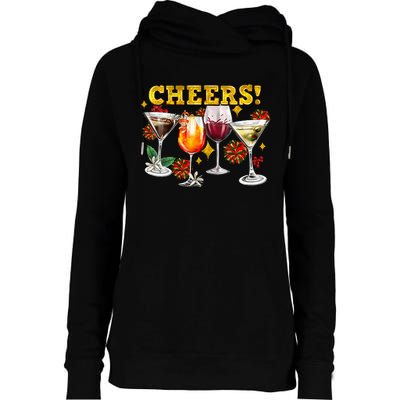 Cheers Christmas Cocktails Happy New Years Eve Party 2024 VNeck Womens Funnel Neck Pullover Hood