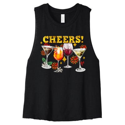 Cheers Christmas Cocktails Happy New Years Eve Party 2024 VNeck Women's Racerback Cropped Tank