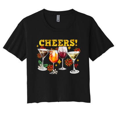 Cheers Christmas Cocktails Happy New Years Eve Party 2024 VNeck Women's Crop Top Tee