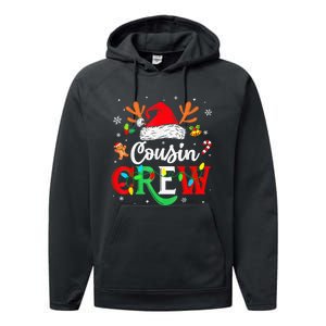 Christmas Cousin Crew Reindeer Santa Hat Lights Kid Teens Performance Fleece Hoodie