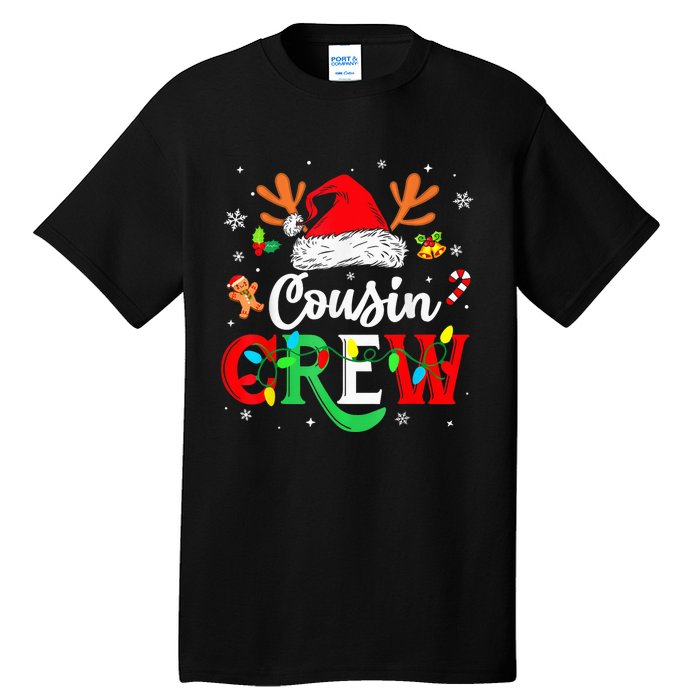 Christmas Cousin Crew Reindeer Santa Hat Lights Kid Teens Tall T-Shirt