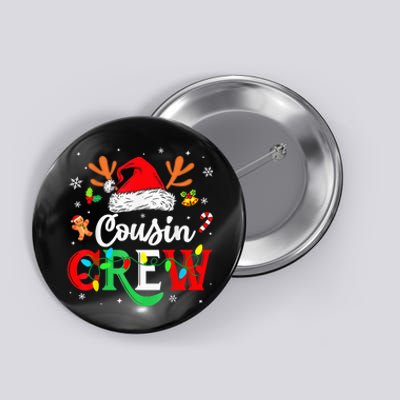 Christmas Cousin Crew Reindeer Santa Hat Lights Kid Teens Button