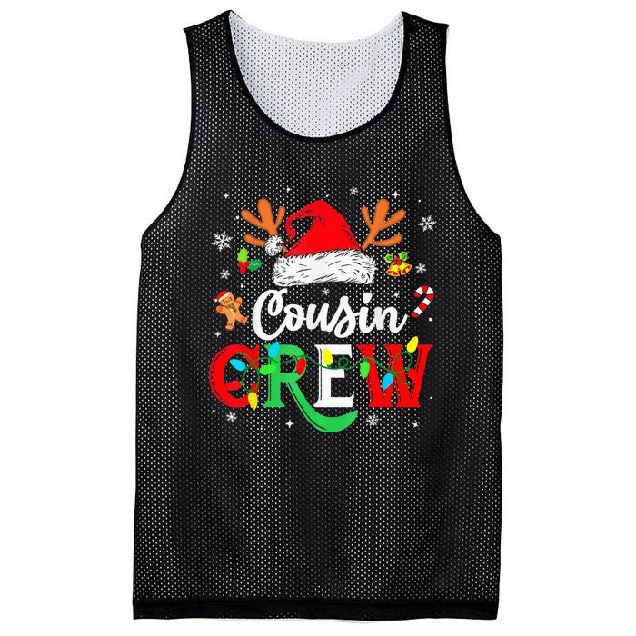 Christmas Cousin Crew Reindeer Santa Hat Lights Kid Teens Mesh Reversible Basketball Jersey Tank