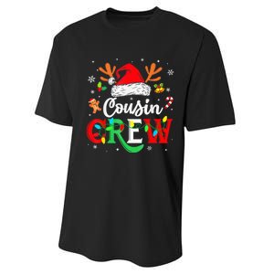 Christmas Cousin Crew Reindeer Santa Hat Lights Kid Teens Performance Sprint T-Shirt