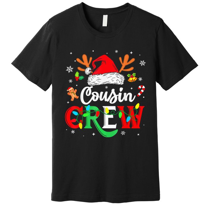 Christmas Cousin Crew Reindeer Santa Hat Lights Kid Teens Premium T-Shirt