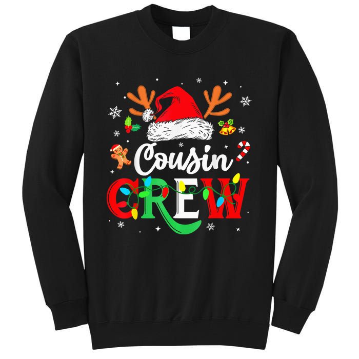 Christmas Cousin Crew Reindeer Santa Hat Lights Kid Teens Tall Sweatshirt