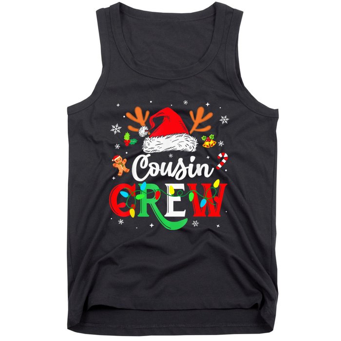 Christmas Cousin Crew Reindeer Santa Hat Lights Kid Teens Tank Top