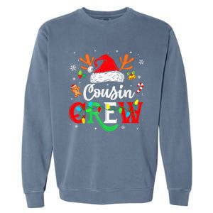 Christmas Cousin Crew Reindeer Santa Hat Lights Kid Teens Garment-Dyed Sweatshirt