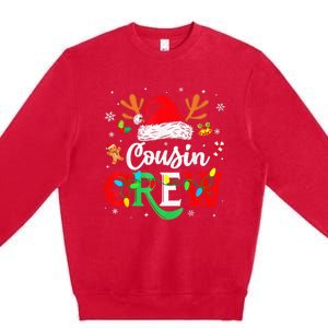 Christmas Cousin Crew Reindeer Santa Hat Lights Kid Teens Premium Crewneck Sweatshirt