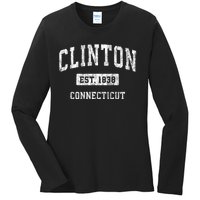 Clinton Connecticut Ct Vintage Sports Established Ladies Long Sleeve Shirt