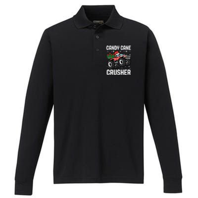 Candy Cane Crusher Christmas Monster Truck Performance Long Sleeve Polo