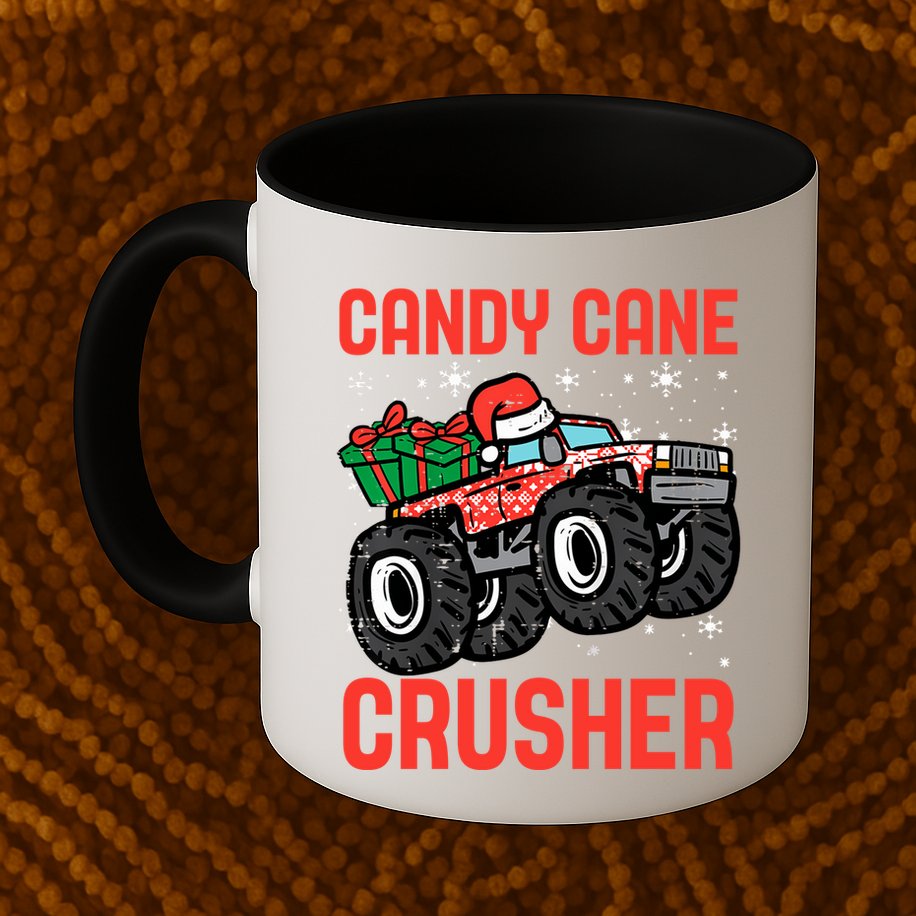 Candy Cane Crusher Christmas Monster Truck Mug