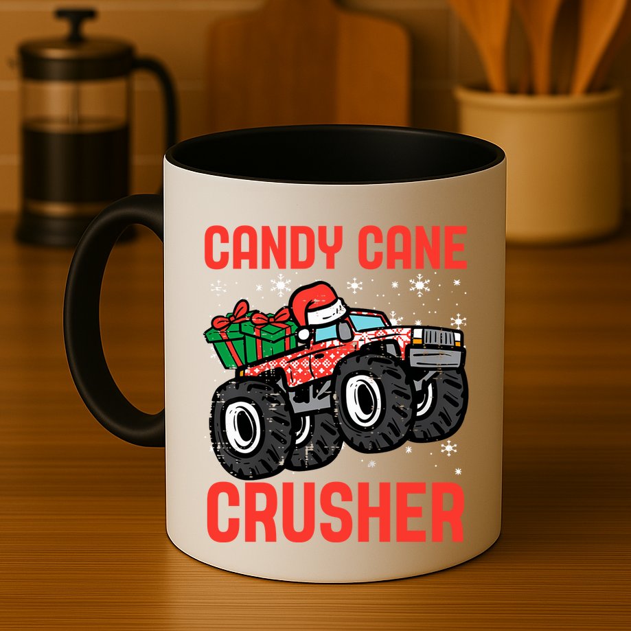 Candy Cane Crusher Christmas Monster Truck Mug