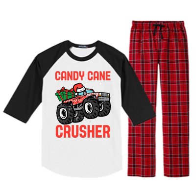 Candy Cane Crusher Christmas Monster Truck Raglan Sleeve Pajama Set