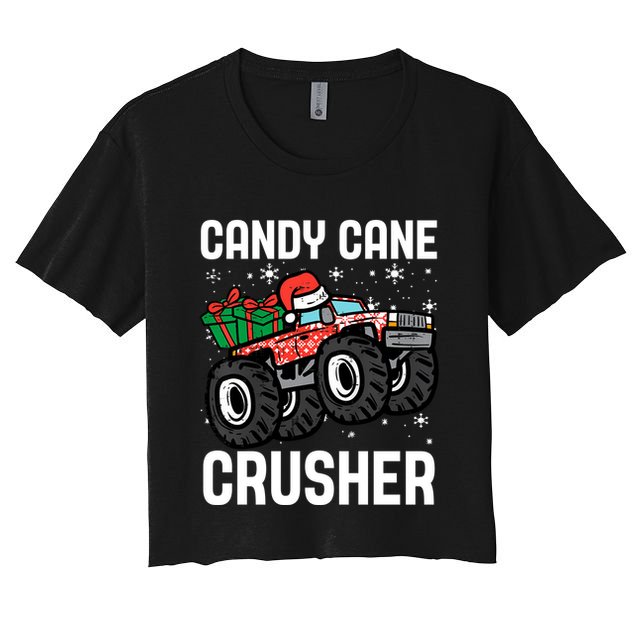 Candy Cane Crusher Christmas Monster Truck Crop Top