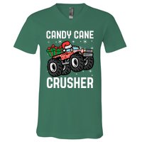 Candy Cane Crusher Christmas Monster Truck V-Neck T-Shirt