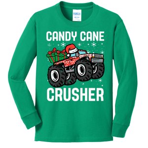 Candy Cane Crusher Christmas Monster Truck Kids Long Sleeve Shirt