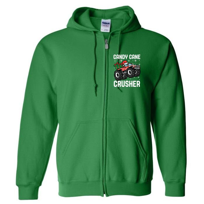 Candy Cane Crusher Christmas Monster Truck Full Zip Hoodie