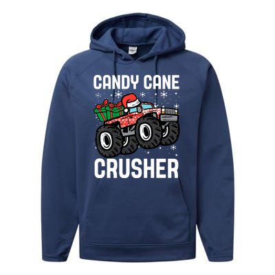 Candy Cane Crusher Christmas Monster Truck Performance Fleece Hoodie