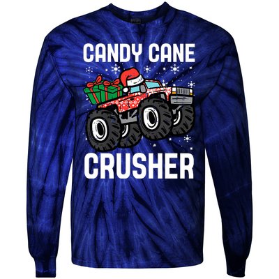 Candy Cane Crusher Christmas Monster Truck Tie-Dye Long Sleeve Shirt