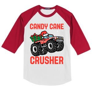 Candy Cane Crusher Christmas Monster Truck Kids Colorblock Raglan Jersey