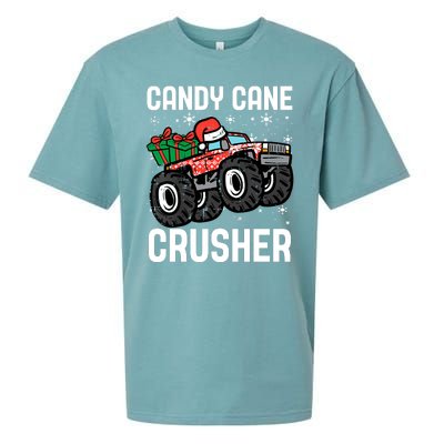 Candy Cane Crusher Christmas Monster Truck Sueded Cloud Jersey T-Shirt