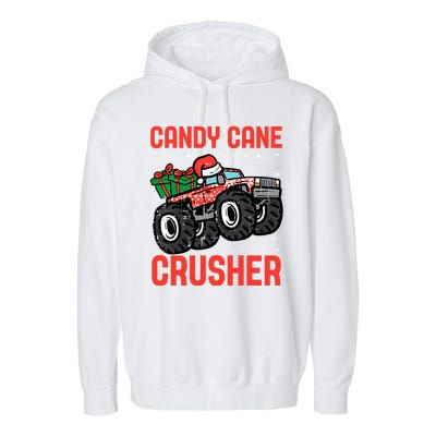 Candy Cane Crusher Christmas Monster Truck Garment-Dyed Fleece Hoodie