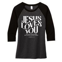 Christian Comfort Colors Jesus Loves You Women's Tri-Blend 3/4-Sleeve Raglan Shirt