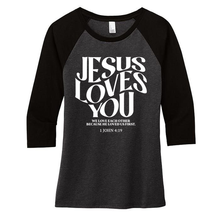 Christian Comfort Colors Jesus Loves You Women's Tri-Blend 3/4-Sleeve Raglan Shirt