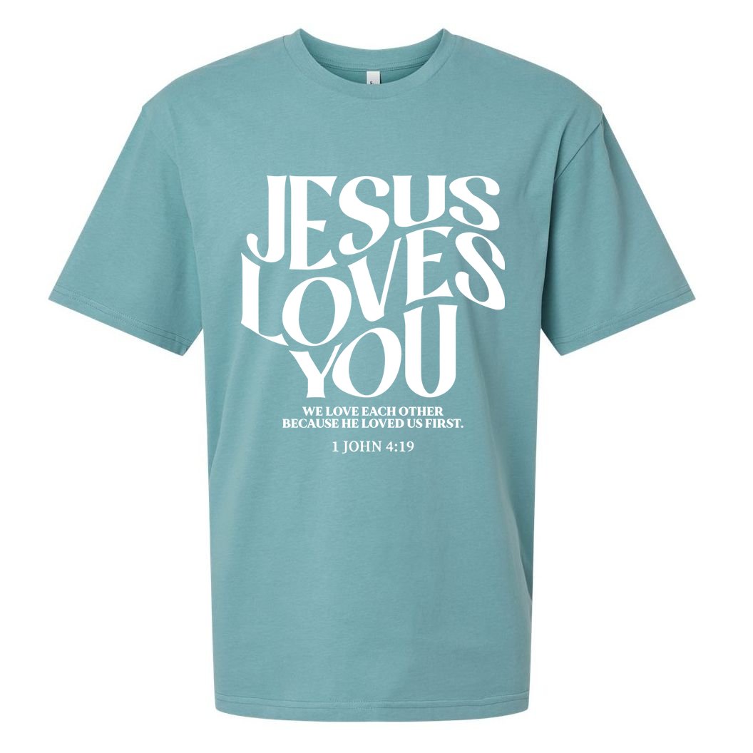 Christian Jesus Loves You Sueded Cloud Jersey T-Shirt