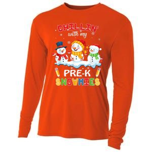 Cute Christmas Chillin' With My Pre-K Snowmies Teacher Cooling Performance Long Sleeve Crew