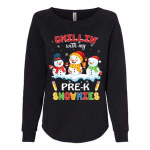 Cute Christmas Chillin' With My Pre-K Snowmies Teacher Womens California Wash Sweatshirt