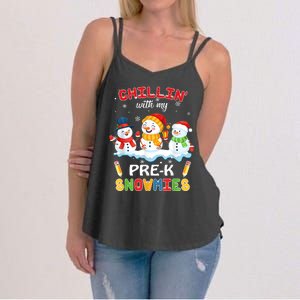 Cute Christmas Chillin' With My Pre-K Snowmies Teacher Women's Strappy Tank