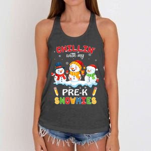 Cute Christmas Chillin' With My Pre-K Snowmies Teacher Women's Knotted Racerback Tank