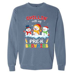 Cute Christmas Chillin' With My Pre-K Snowmies Teacher Garment-Dyed Sweatshirt