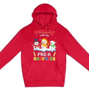 Cute Christmas Chillin' With My Pre-K Snowmies Teacher Premium Pullover Hoodie