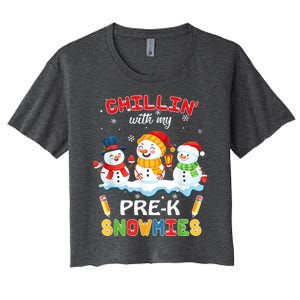 Cute Christmas Chillin' With My Pre-K Snowmies Teacher Women's Crop Top Tee