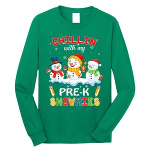 Cute Christmas Chillin' With My Pre-K Snowmies Teacher Long Sleeve Shirt