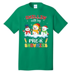 Cute Christmas Chillin' With My Pre-K Snowmies Teacher Tall T-Shirt