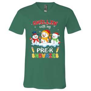 Cute Christmas Chillin' With My Pre-K Snowmies Teacher V-Neck T-Shirt