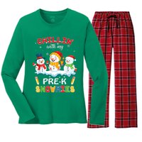 Cute Christmas Chillin' With My Pre-K Snowmies Teacher Women's Long Sleeve Flannel Pajama Set 