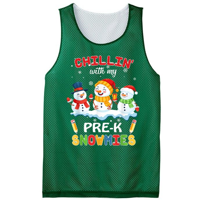 Cute Christmas Chillin' With My Pre-K Snowmies Teacher Mesh Reversible Basketball Jersey Tank