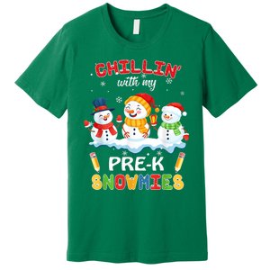 Cute Christmas Chillin' With My Pre-K Snowmies Teacher Premium T-Shirt