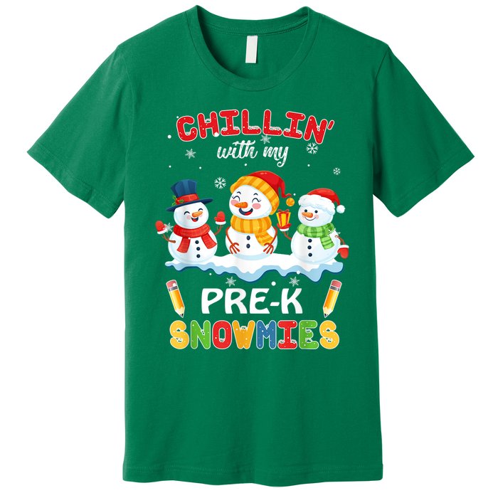 Cute Christmas Chillin' With My Pre-K Snowmies Teacher Premium T-Shirt