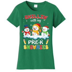 Cute Christmas Chillin' With My Pre-K Snowmies Teacher Women's T-Shirt